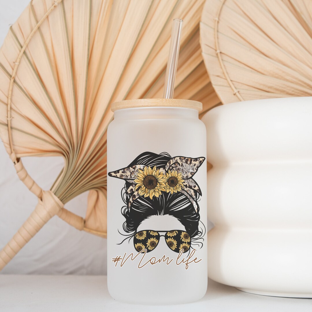 Frosted Glass Cans 16 OZ With Bamboo Lid and Plastic Straw Beer Cans