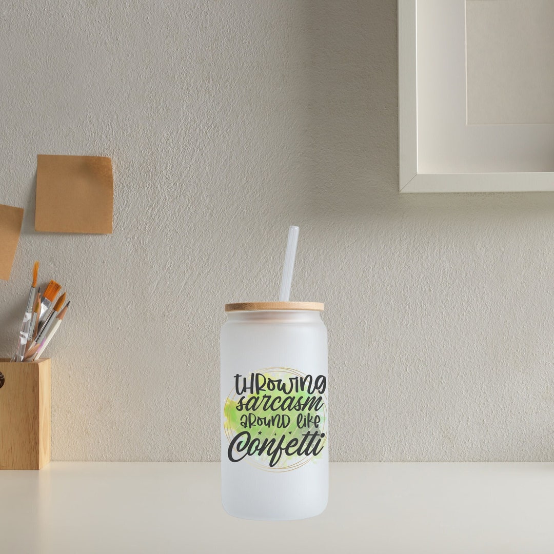 Frosted Glass Cans 16 OZ With Bamboo Lid and Plastic Straw Beer Cans