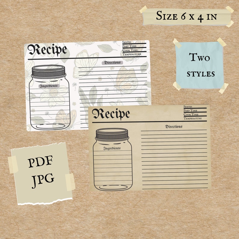 Printable Recipe Cards Vintage Recipe Card Template Cottagecore Kitchen