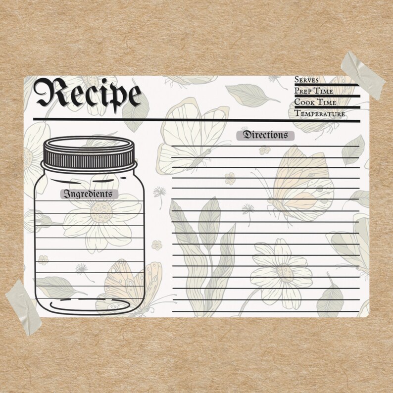 Printable Recipe Cards Vintage Recipe Card Template Cottagecore Kitchen