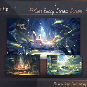 3x Cute Bunny Stream Screen / Starting, Be Right back & Ending Stream Overlays