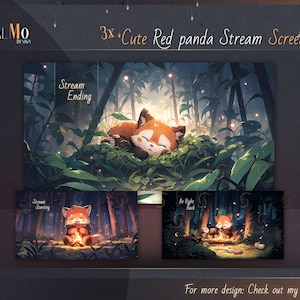 3x Cute Red panda Stream Screen / Starting, Be Right back & Ending Stream Overlays