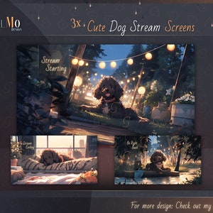 3x Cute Dog Stream Screen / Starting, Be Right back & Ending Stream Overlays