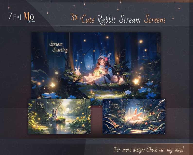 Stream And Rabbit Base 3x Cute Rabbit Stream Screen / Starting, Be Right Back & Ending Stream ...