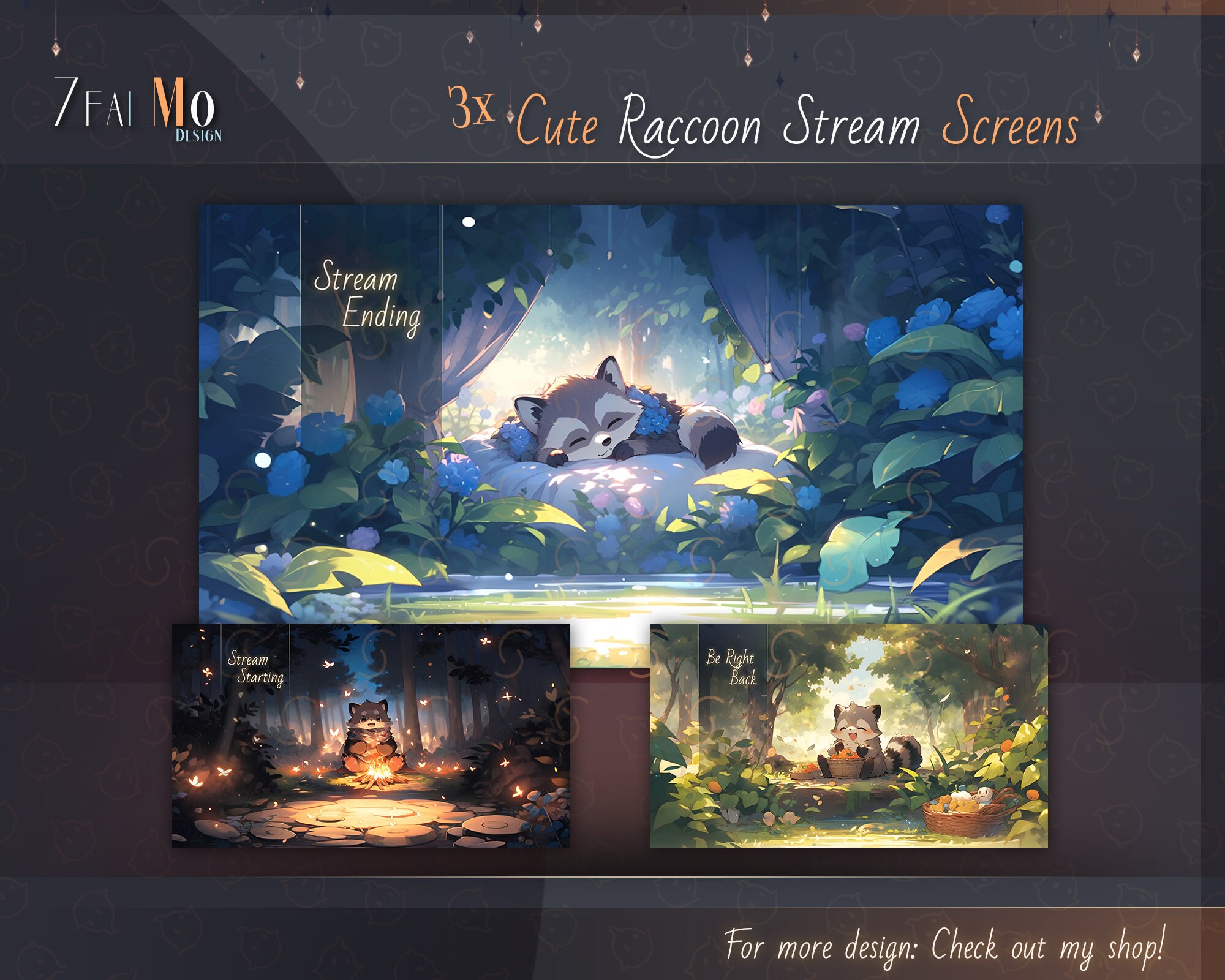 Raccoon Midnight – Twitch Stream Overlay Package (Alerts/Webcam