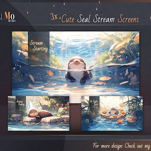 3x Cute Seal Stream Screen / Starting, Be Right back & Ending Stream Overlays
