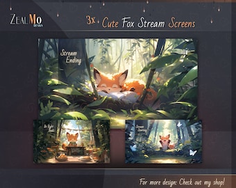 3x Cute Fox Stream Screen / Starting, Be Right back & Ending Stream Overlays