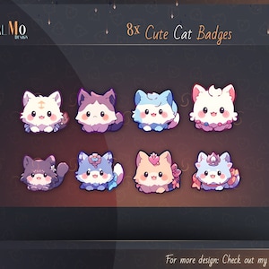 8x Cute Cat Twitch badges / Kitten Badge Design for your Stream/ Twitch Overlay
