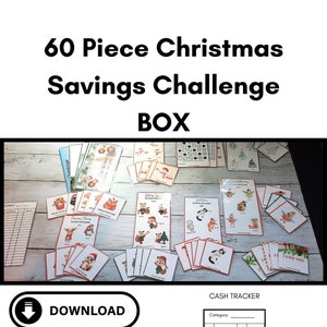 Afdrukbare kerstdoos 60 stuks|Kerstspaaruitdaging|Cash-envelopsysteem|Roll the Dice-uitdaging|Geldmap|Kerstmis in juli|Budget