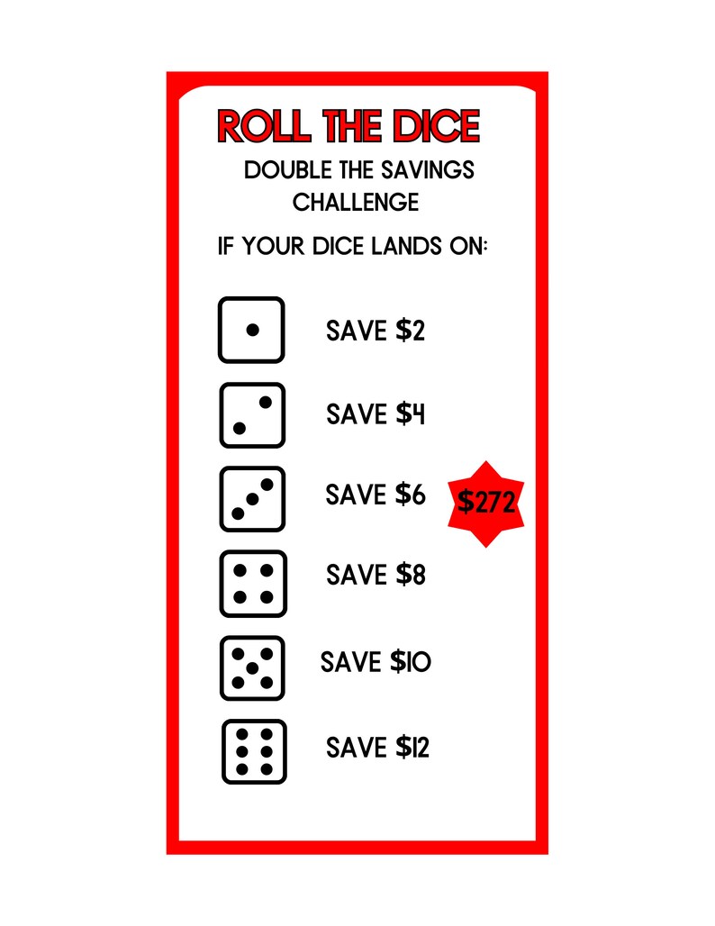 Printable Roll the Dice Savings Challenge Printable Savings Challenge