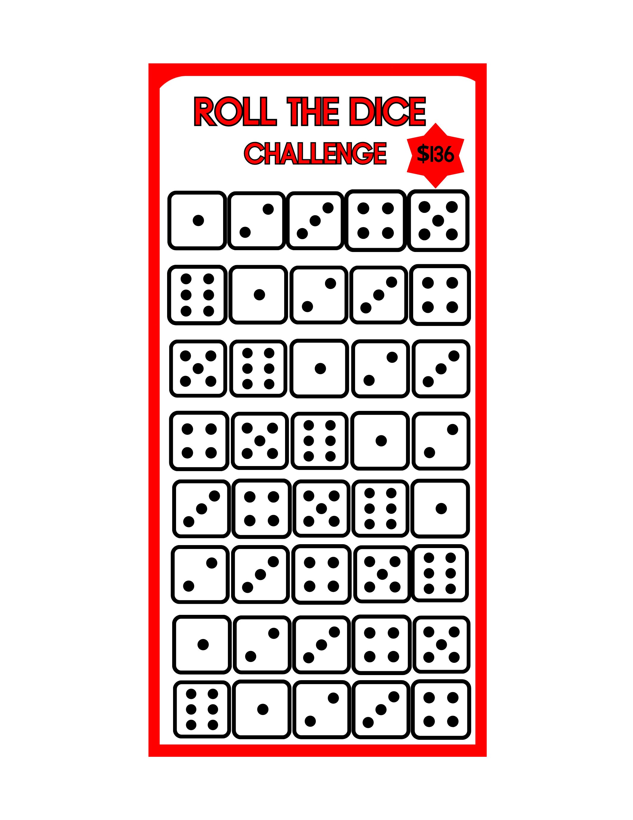 Printable Roll the Dice Savings Challenge Printable Savings Challenge ...
