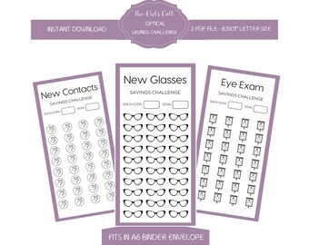 Printable Optical Savings Challenge | New Eyeglasses | New Contacts | Eye Exam |  Savings Tracker | Budget | Sinking Funds | Money Challenge