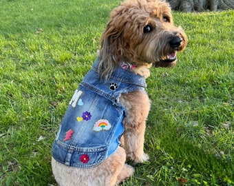 Monogram Denim Dog Vest, Custom Dog Jacket, Personalized Dog Jean Jacket for Teacup to Mini Dogs, Blue Jean Dog Denim for Small Dog or Cat