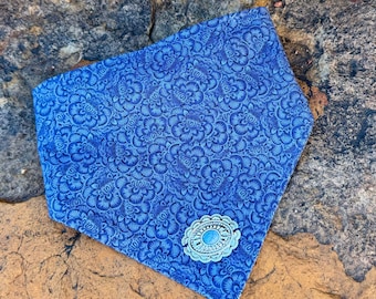 Western Concho Dog Bandana, Turquoise Style Cowboy Dog Outfit, Cotton Slide-On Dog Bandana, Boutique Western Dog Accessory