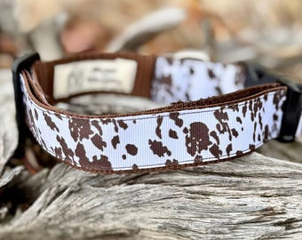 Cowprint Dog Collar • Handmade Western Boho Dog Accessory
