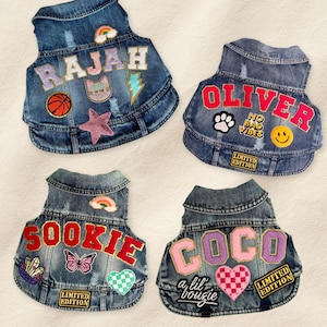 New Puppy Denim Dog Vest, Chenille Monogram Patch Denim Dog Vest, Custom Dog Gift, Personalized Dog Blue Jean Jacket, New Dog Mom Gift