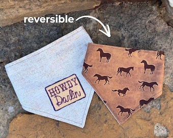 Reversible Cotton Horse Bandana, Slide-On Collar Dog Scarf, Western Cowboy Accessory