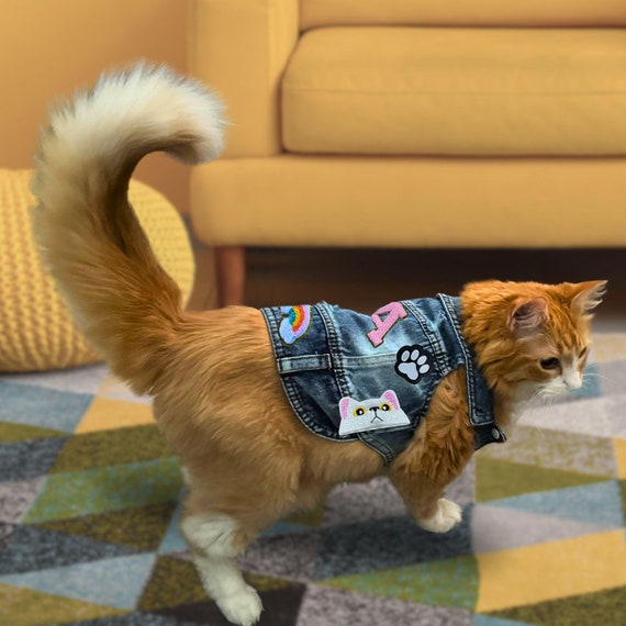Monogram Denim Cat Vest Personalized Kitty Jean Jacket Blue Jean Coat for Kittens to Large Cats New Kitty Cat Gift for Cat Mom Etsy UK