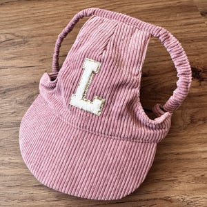 Sample Sale Dog Hat • Pink Corduroy Dog Visor • Personalized Letter L Dog Cap • Ready to Ship Pet Hat fits dogs 30-55 lbs