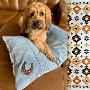 Denim Pet Bed Handmade from Up-cyled Denim Blue Jeans, packable dog bed