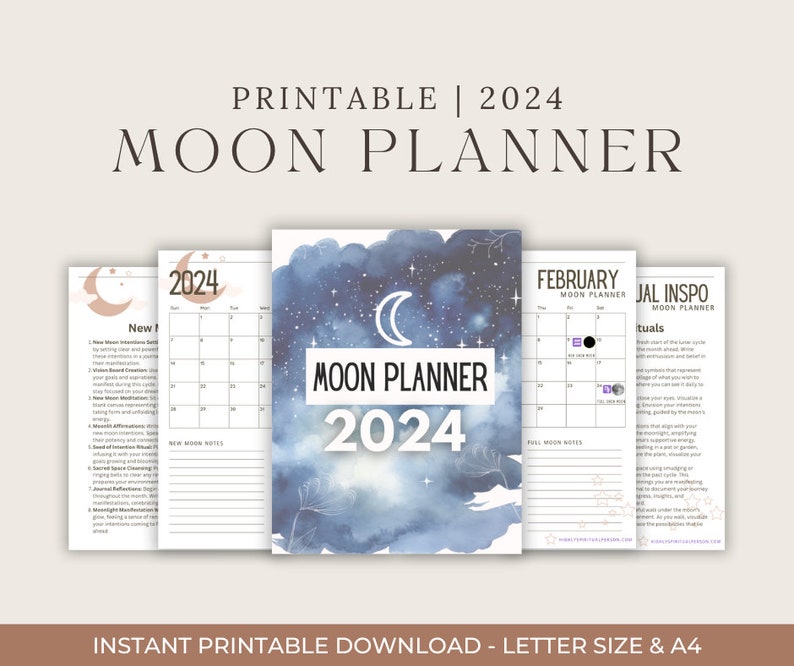 Moon Planner 2024 Printable Calendar Rituals Manifestation New Etsy