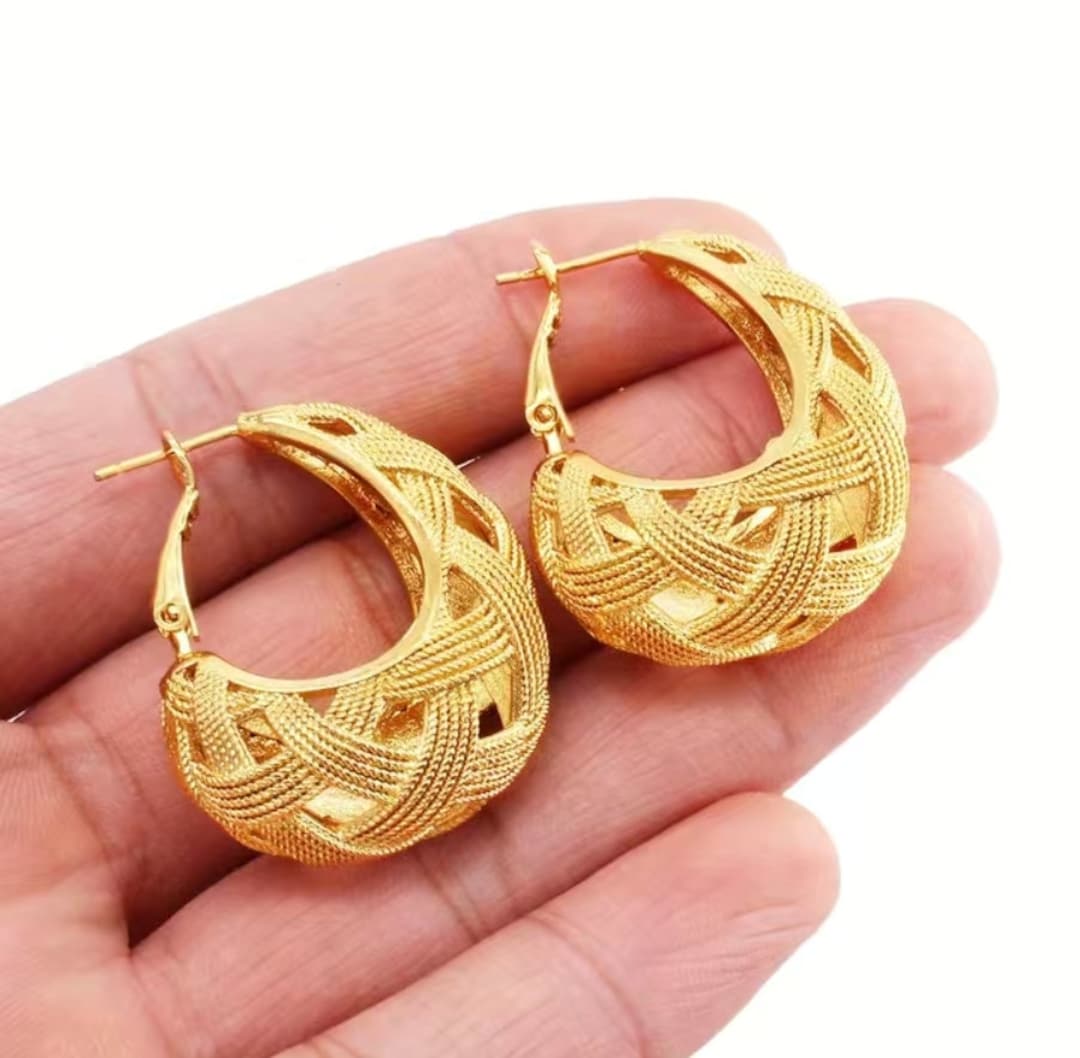 24k Real Gold Plated Big Earrings, Dubai Earrings, Flower Earrings