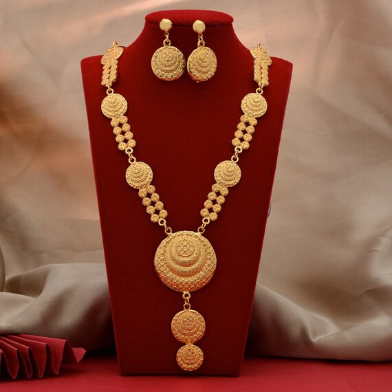 24k Gold Plated Necklace Earrings Set Dubai Jewelry Set Gold