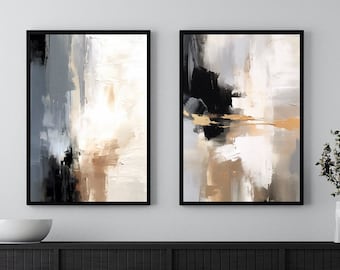 Juego de 2 impresiones abstractas neutras sencillas para salas de estar / Arte mural nórdico moderno / Pinceladas minimalistas / Decoración de pared de galería contemporánea