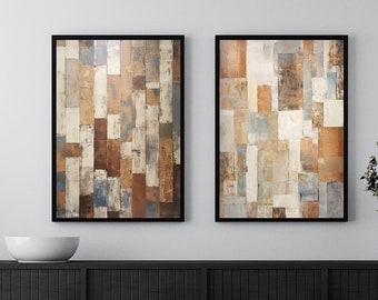 Juego de 2 cuadros nórdicos abstractos para pared / Láminas de arte moderno y sencillo para salas de estar / Diseño minimalista de madera / Decoración contemporánea de terrazas de madera nórdica
