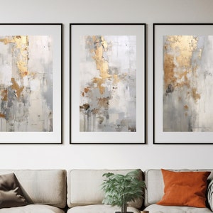 Minimalist wall art Set of 3, Modern Neutral Abstract, Gold and Beige abstract prints, Minimalist Neutral gallery paintings, Golden Room