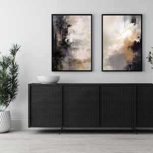 Abstract Nordic Wall Art Set of 2 | Simple Modern Art Prints for Living Rooms | Minimalist Brush Strokes | Contemporary Gallery Wall Decor