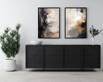 Juego de 2 cuadros nórdicos abstractos para pared / Impresiones de arte moderno y sencillo para salas de estar / Pinceladas minimalistas / Decoración de pared de galería contemporánea