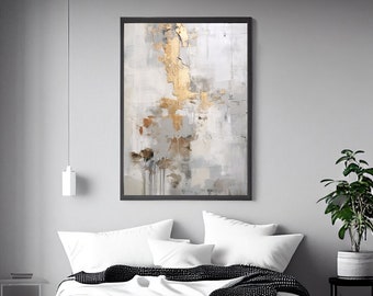 Impresión digital nórdica dorada y cálida para sala de estar, arte de pared imprimible en beige y dorado, pinceladas de colores en bloques, decoración de pared moderna para sala de estar n.° 3