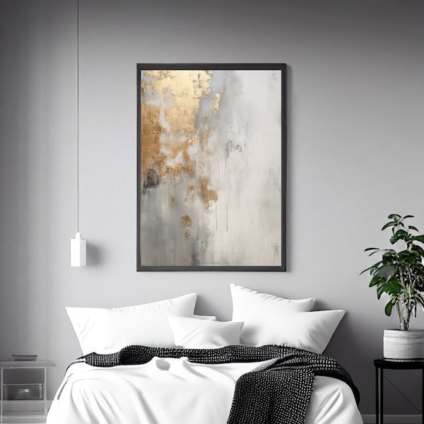 Impresión digital neutra para sala de estar, color dorado y cálido, arte de pared imprimible en beige y dorado, pinceladas de colores en bloques, decoración de pared moderna para sala de estar n.° 2