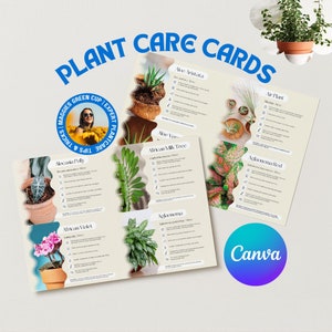 Canva Template Plant Care Cards with Pictures, Plant Planner, Care Guide Instructions Tags Garden Planner Printable Houseplant Instruction