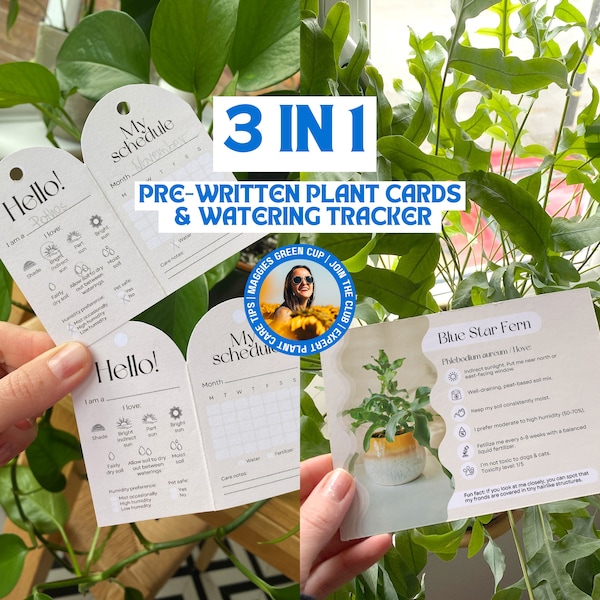 Verzorgingskaarten voor planten: vooraf geschreven plantgids en bewateringstracker (digitale download)