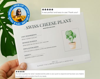 Guía para el cuidado de plantas de interior, tarjetas ilustradas con instrucciones para el cuidado de las plantas (descarga digital)