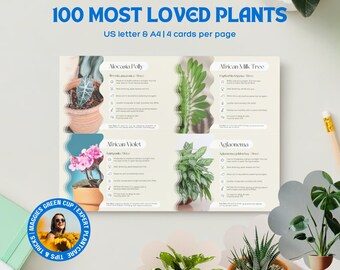 観葉植物のお手入れカード：印刷可能な植物カード100枚