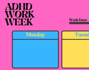 Printable Work Week ADHD Planner, ADHD Planner for adults, Weekly Printable Planner, Work Week Planner, ADHD Buisness Day Planner,