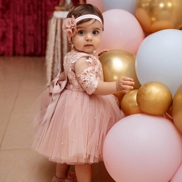 Baby-Mädchen Kleid für besondere Anlässe, Geburtstagskleid Mädchen Blush Kleid, Baby-Party-Kleid, ersten Geburtstag Kleid