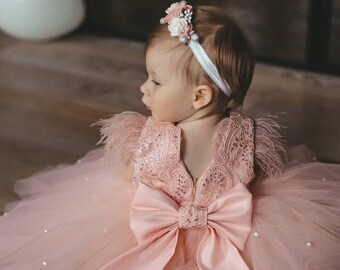 Robe bébé fille, 1er anniversaire, robe rose poudré pour fille, robe de premier anniversaire, anniversaire de tout-petit, robe de demoiselle d'honneur, tenue d'anniversaire fille