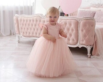 Flauschiges Spitzenkleid für Babys, erster Geburtstagskleid, Kleid mit Schleife, Kleid für kleine Prinzessin, 1