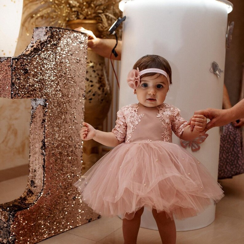 Robe bébé fille pour une occasion spéciale, robe d'anniversaire pour fille, robe rose poudré, robe de soirée bébé fille, robe de premier anniversaire image 4