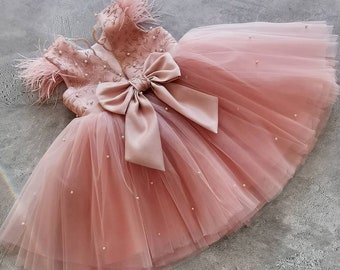 Robe bébé fille, 1er anniversaire, tenue d'anniversaire fille, robe rose poudré pour fille, robe de premier anniversaire, anniversaire de tout-petit, robe de demoiselle d'honneur