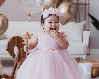 Robe bébé fille pour une occasion spéciale, robe fille rose pâle, robe d'anniversaire fille, robe de soirée bébé fille anniversaire bambin