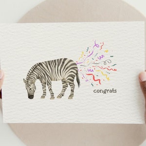 Parabéns Cartão Comemorativo | cartão da zebra | Cartão de parabéns imprimível | Cartão de Parabéns da zebra | Cartão de casamento | cartão de formatura | Cartão engraçado