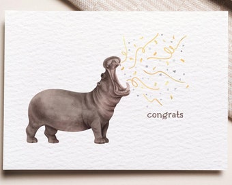 Congratulations Card | Hippo Greeting Card | Printable Congrats Card | Hippo Congrats Card | Wedding Card | Graduation Card | Funny Card