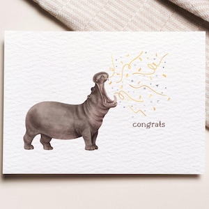 Tarjeta de felicitación / Tarjeta de felicitación de hipopótamo / Tarjeta de felicitación imprimible / Tarjeta de felicitación de hipopótamo / Tarjeta de boda / Tarjeta de graduación / Tarjeta divertida