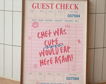 Chef Was Cute Print | Guest Check Print | Chef Was Cute Would Eat Here Again | Trendy Kitchen Art | Minimal Kitchen Poster | Restaurant Art