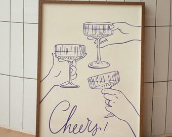 Bar Cart Print | Cheers Print | Bar Cart Decor | Retro Kitchen Wall Art | Bar Cart Art | Trendy Wall Art  | Digital Print | Cheers Poster